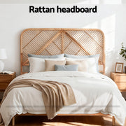 Rattan Bedhead Double Pine - FRED Low-Profile Boho Headboard - Lucendi Home