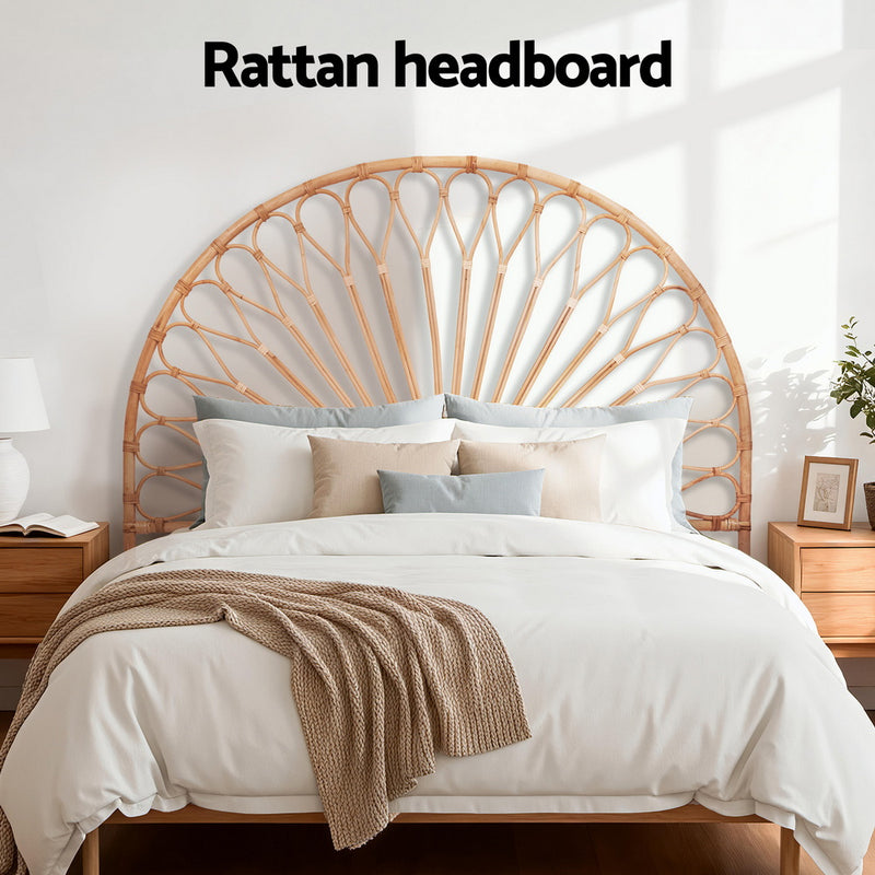 Rattan Bedhead Double Pine - MARI Tall Statement Boho Headboard - Lucendi Home