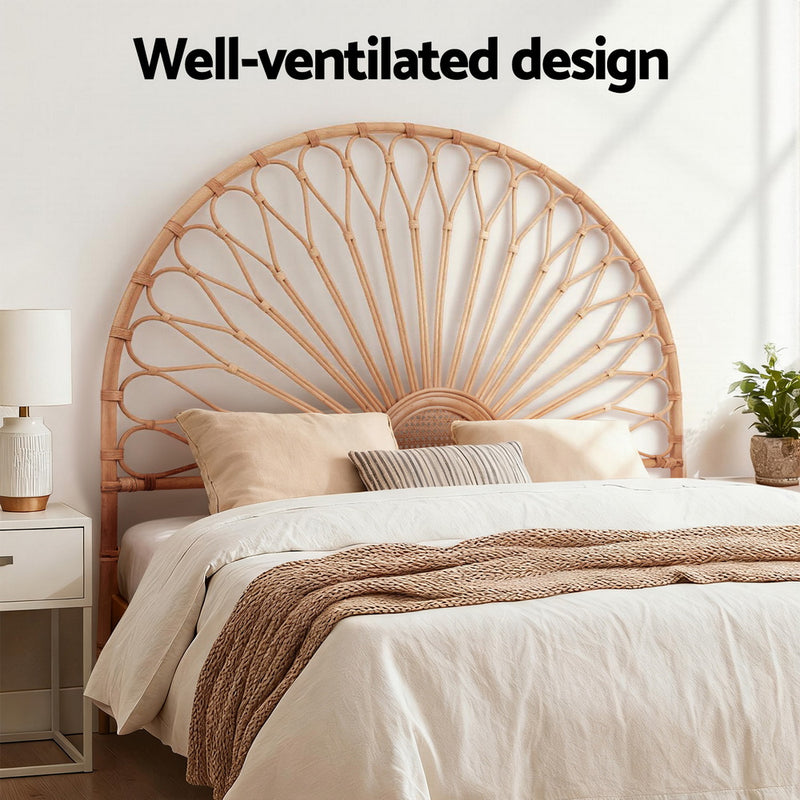 Rattan Bedhead Double Pine - MARI Tall Statement Boho Headboard - Lucendi Home