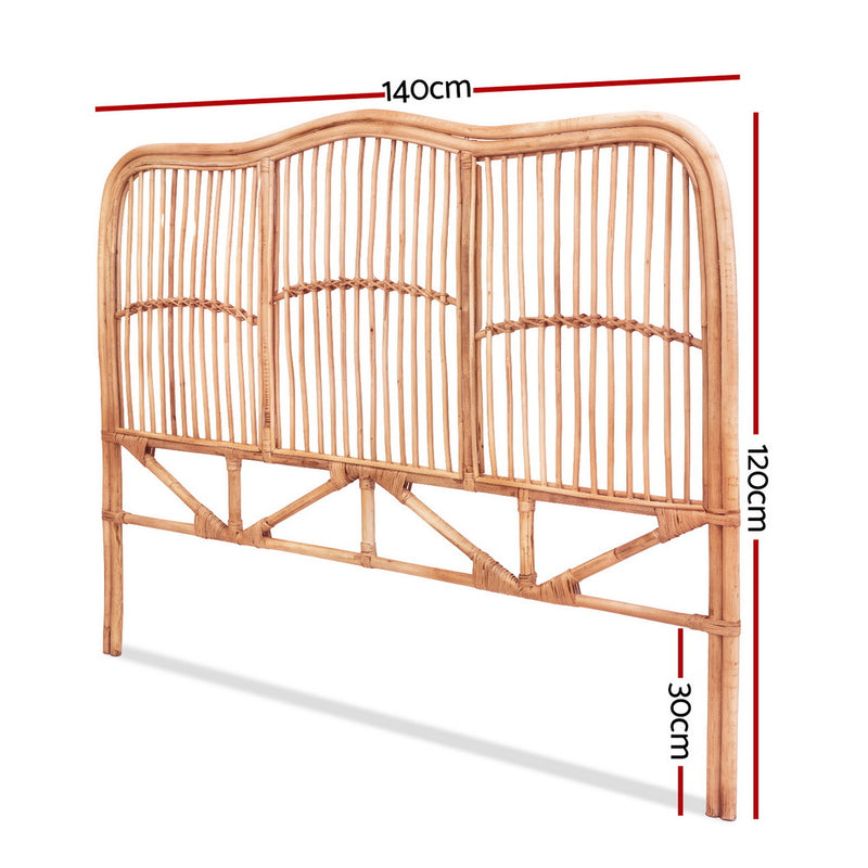 Rattan Bedhead Double Pine - NERO Round Edge Boho Headboard - Lucendi Home