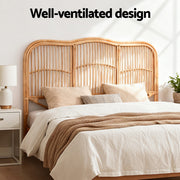 Rattan Bedhead Double Pine - NERO Round Edge Boho Headboard - Lucendi Home