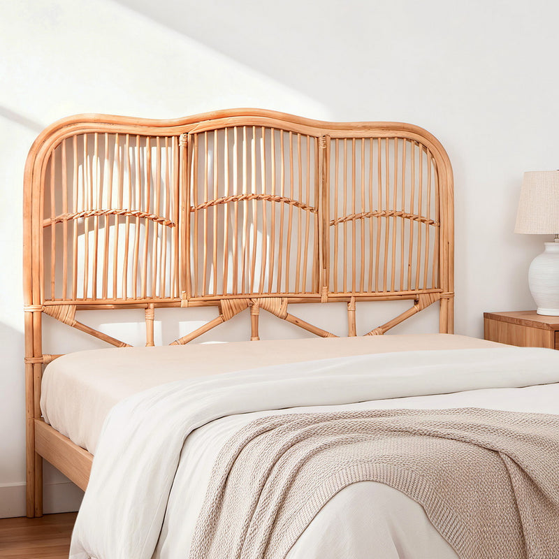 Rattan Bedhead Double Pine - NERO Round Edge Boho Headboard - Lucendi Home