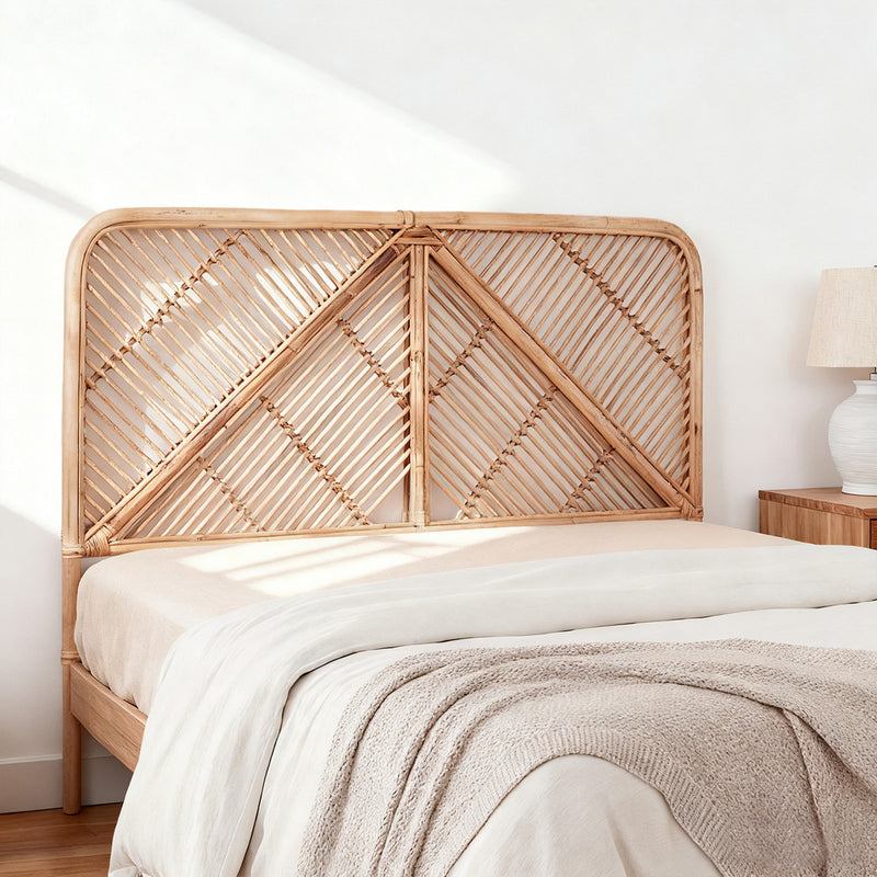 Rattan Bedhead Queen Pine - FRED Low-Profile Boho Headboard - Lucendi Home