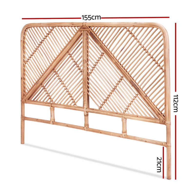 Rattan Bedhead Queen Pine - FRED Low-Profile Boho Headboard - Lucendi Home