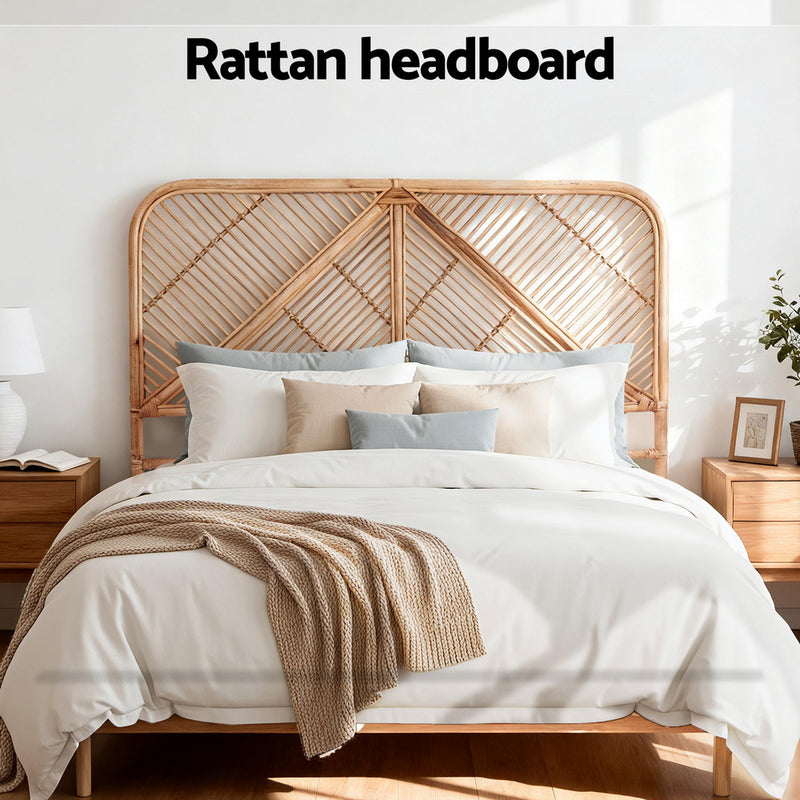 Rattan Bedhead Queen Pine - FRED Low-Profile Boho Headboard - Lucendi Home