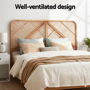 Rattan Bedhead Queen Pine - FRED Low-Profile Boho Headboard - Lucendi Home