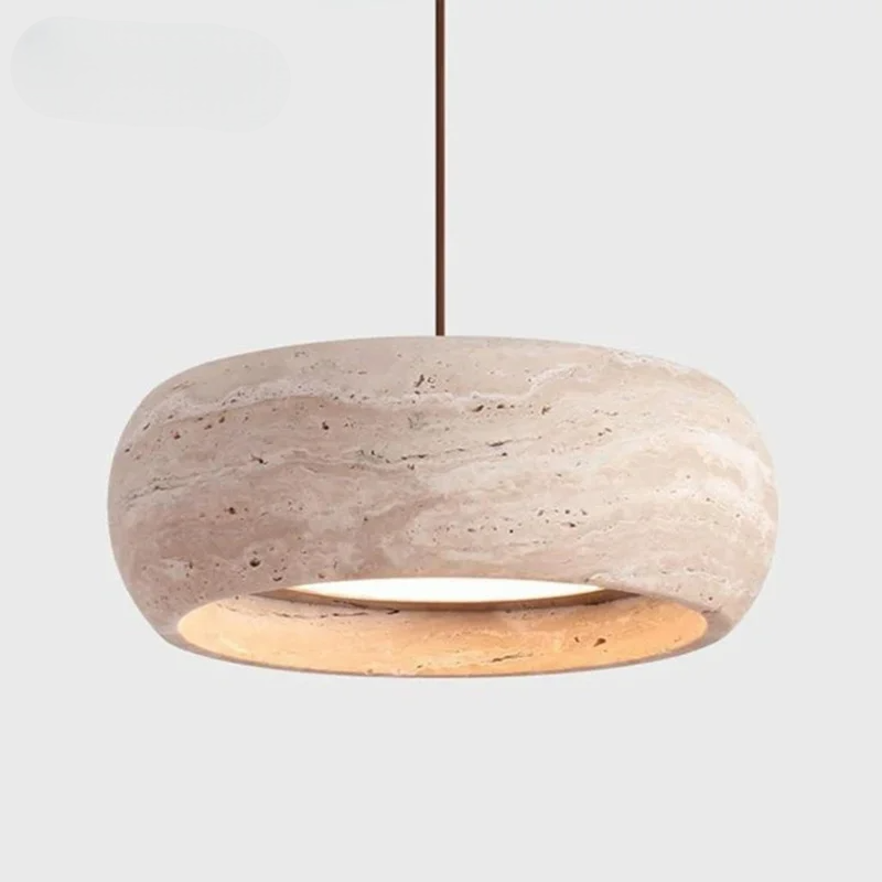 Travertine pendant light on a white background