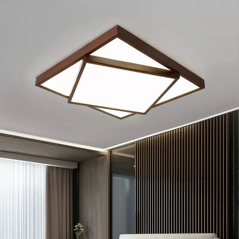 Komorebi Layered Oak Ceiling Light – Modern Geometric Wood Flush Mount Lamp