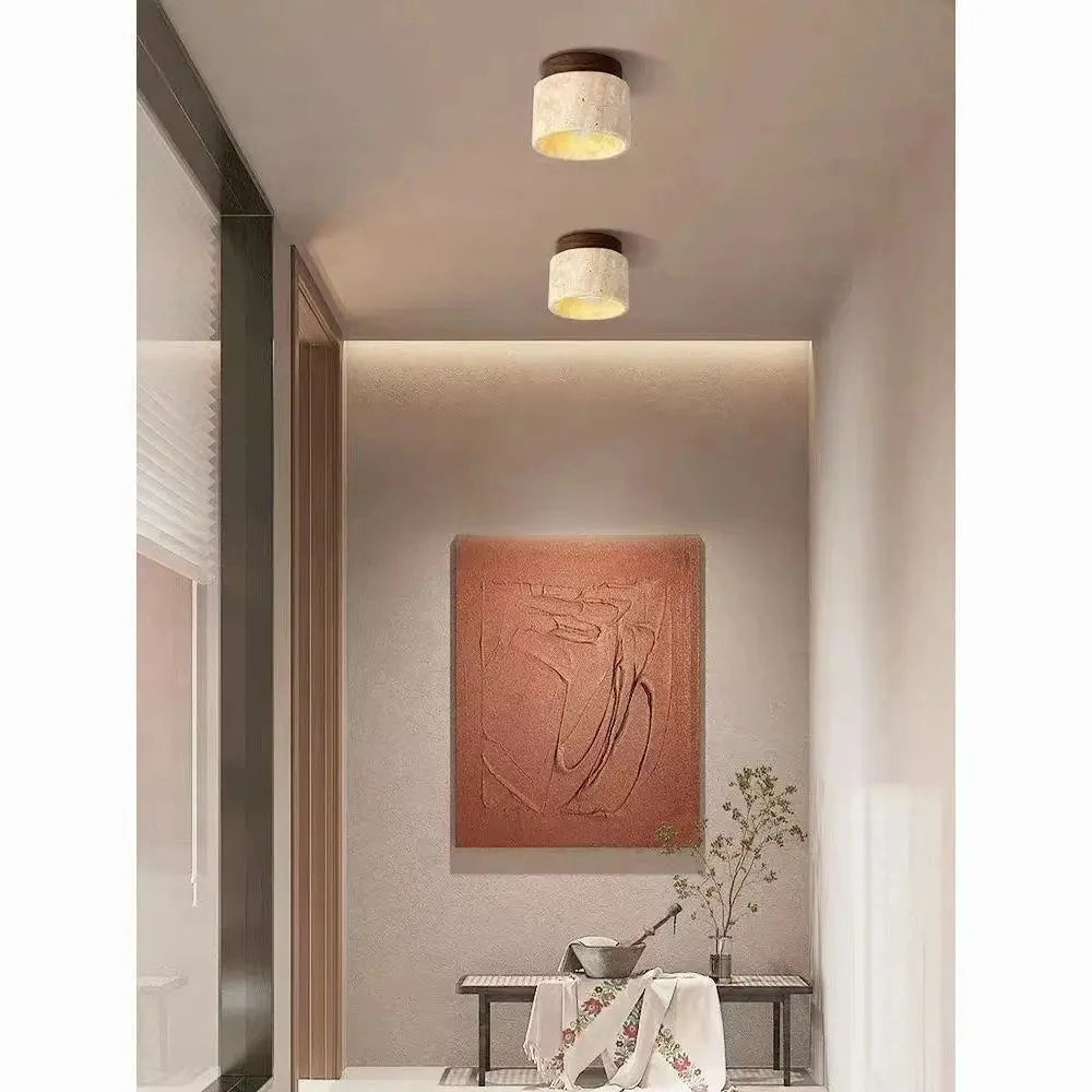 Modern interior design with wall art and ceiling lights