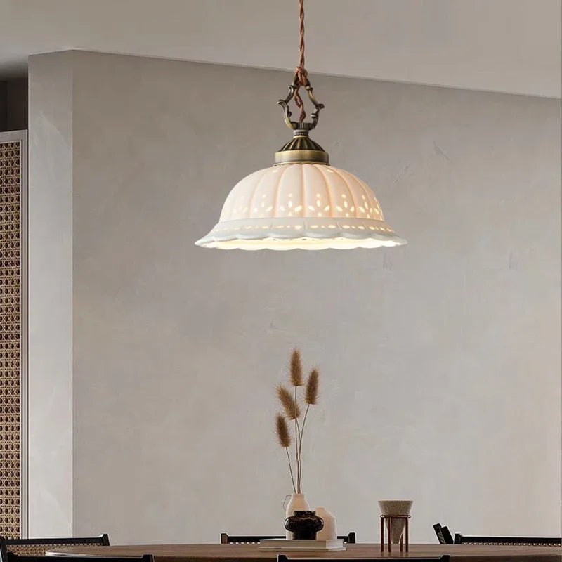 Luna Pleated Ceramic Pendant Light – Modern Art Deco Indoor Textured Hanging Lamp