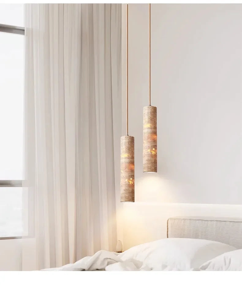 Elysian Travertine Stone Pendant Light – Modern Minimalist Natural Marble Hanging Lamp