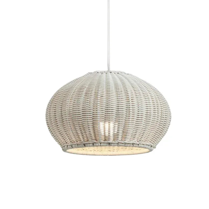 Rattan Weave Outdoor Pendant Light – Tan & White
