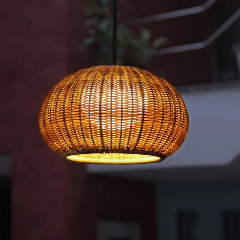 Rattan Weave Outdoor Pendant Light – Tan & White
