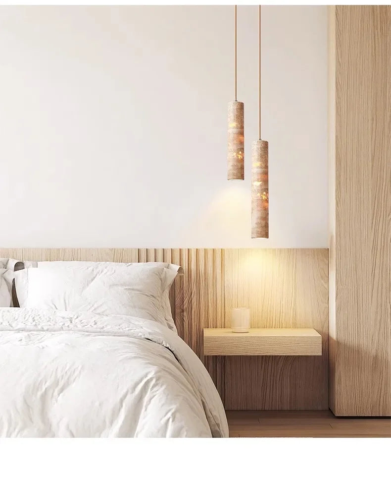 Elysian Travertine Stone Pendant Light – Modern Minimalist Natural Marble Hanging Lamp