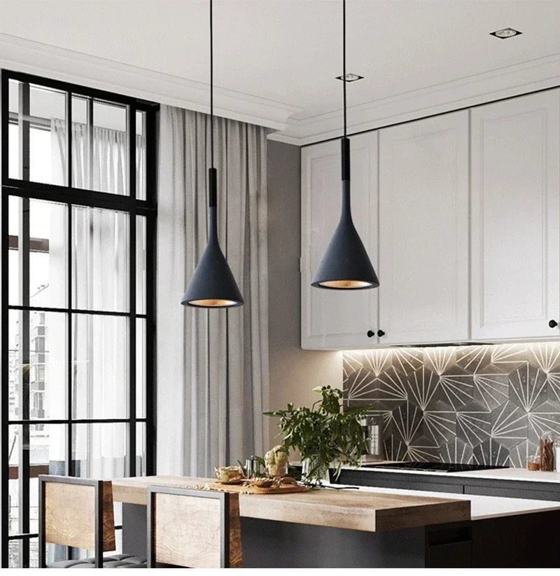 Nordic Minimalist Cone Pendant Light – Modern Slender Indoor Hanging Lamp