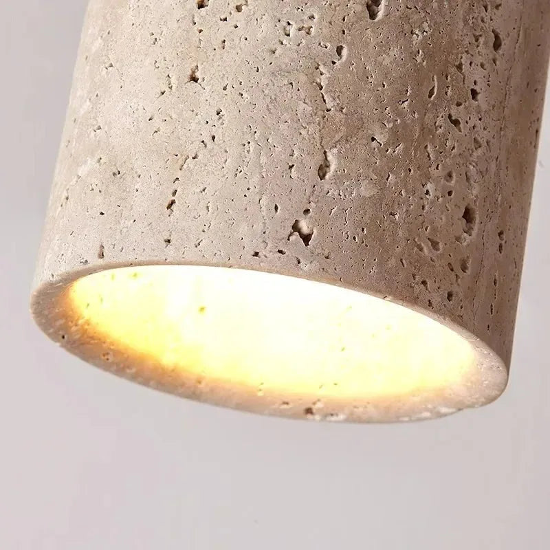 Zenith Japanese Travertine Downlight – Natural Stone & Wood Ceiling Light