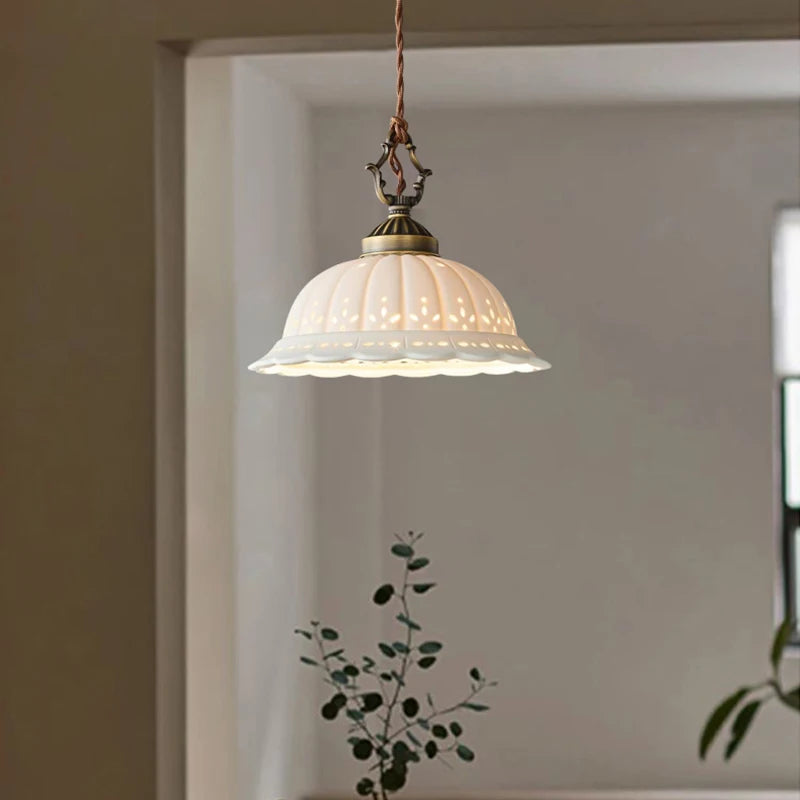 Luna Pleated Ceramic Pendant Light – Modern Art Deco Indoor Textured Hanging Lamp