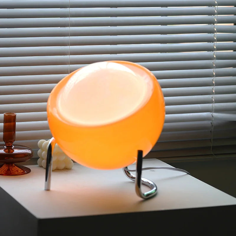 Aura Striped Glass Egg Table Lamp – Modern Hand-Blown Aesthetic LED Night Light
