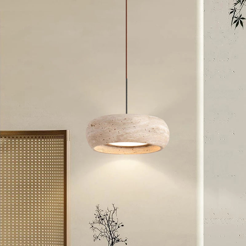 Japanese Bedroom Ambient Pendant Light - Natural Travertine Stone