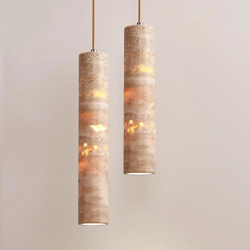 Elysian Travertine Stone Pendant Light – Modern Minimalist Natural Marble Hanging Lamp