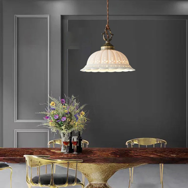 Luna Pleated Ceramic Pendant Light – Modern Art Deco Indoor Textured Hanging Lamp