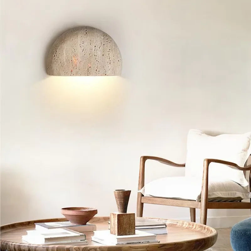 Petra Travertine Arch Wall Sconce – Modern Sculptural Natural Stone Indoor Lamp