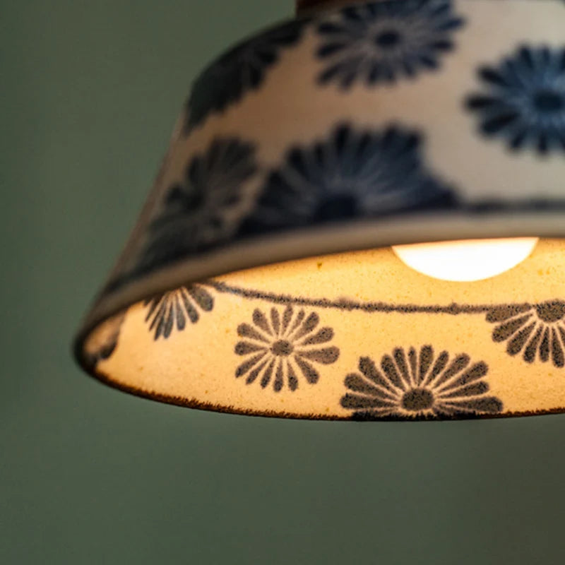 Decorative lampshade with floral pattern on a plain background
