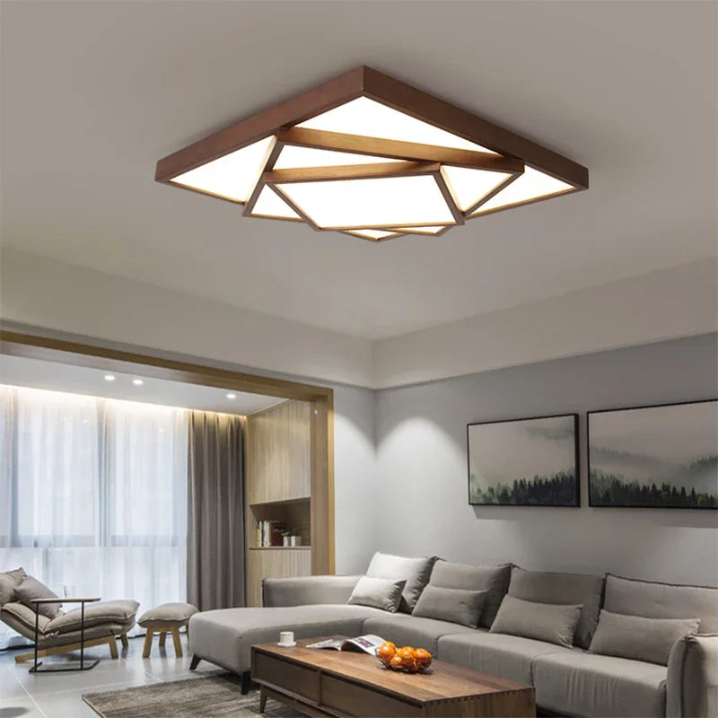 Komorebi Layered Oak Ceiling Light – Modern Geometric Wood Flush Mount Lamp