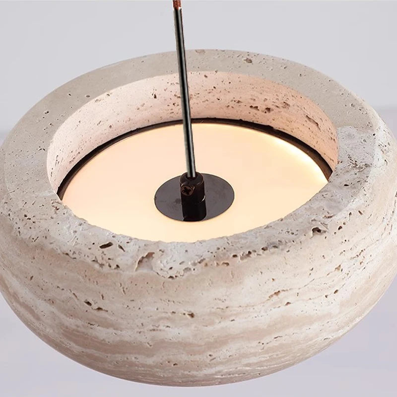 Japanese Bedroom Ambient Pendant Light - Natural Travertine Stone