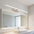 Bathroom with a large mirror and modern bathroom vanity lighting fixtures.