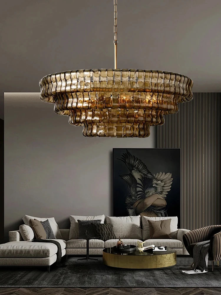 Aurelia 4-Tier Crystal Fringe Chandelier – Grand Modern Luxury Parlor Light