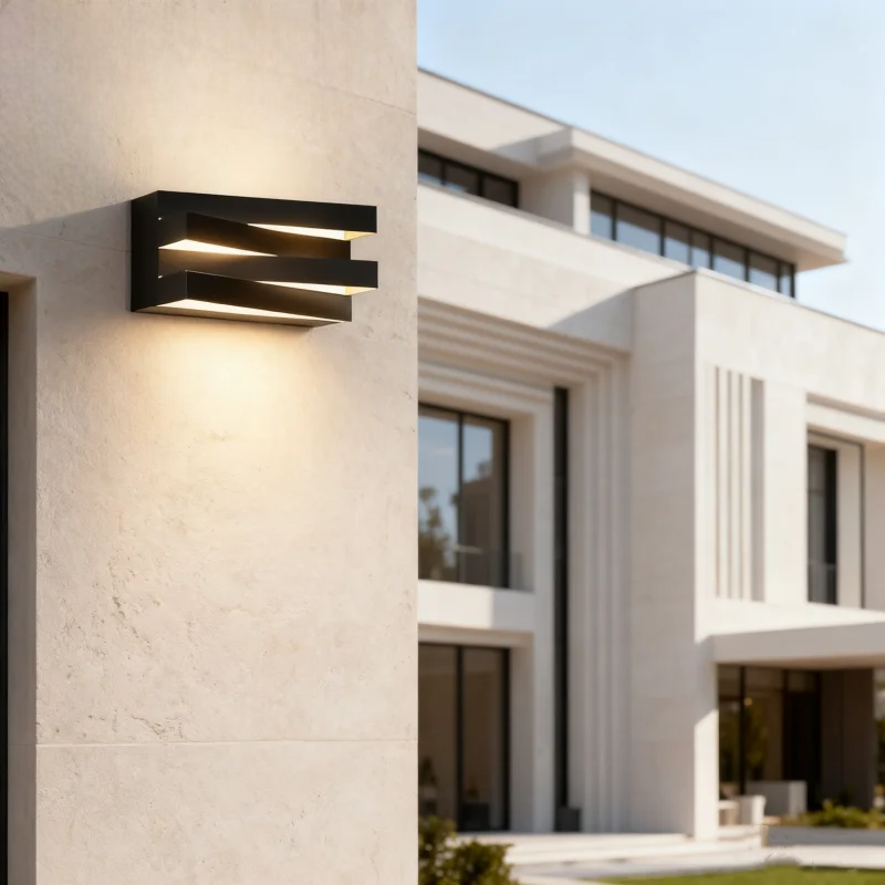 Modern outdoor wall light fixture on a building exterior
