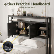 Storage Bedhead King Single Black - Built-In Charging Station Headboard - Lucendi Home