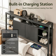 Storage Bedhead King Single Black - Built-In Charging Station Headboard - Lucendi Home