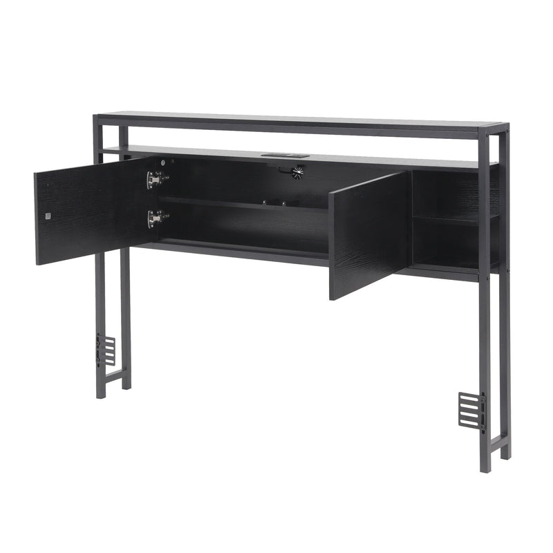 Storage Bedhead Queen Black - Built-In Charging Station Headboard - Lucendi Home
