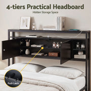 Storage Bedhead Queen Black - Built-In Charging Station Headboard - Lucendi Home