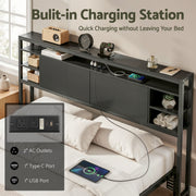 Storage Bedhead Queen Black - Built-In Charging Station Headboard - Lucendi Home