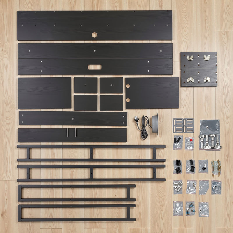 Storage Bedhead Queen Black - Built-In Charging Station Headboard - Lucendi Home