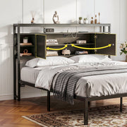 Storage Bedhead Queen Black - Built-In Charging Station Headboard - Lucendi Home