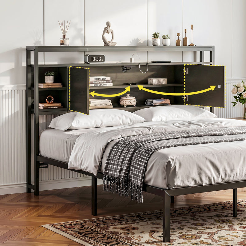 Storage Bedhead Queen Black - Built-In Charging Station Headboard - Lucendi Home