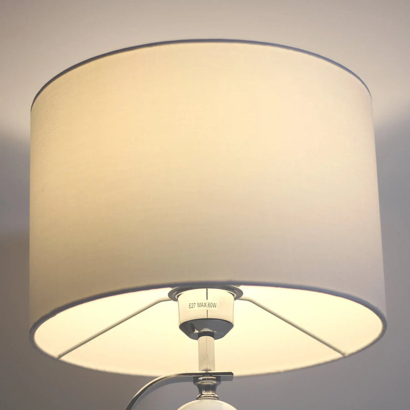 White Rialto Table Lamp - Chrome Base Fabric Shade