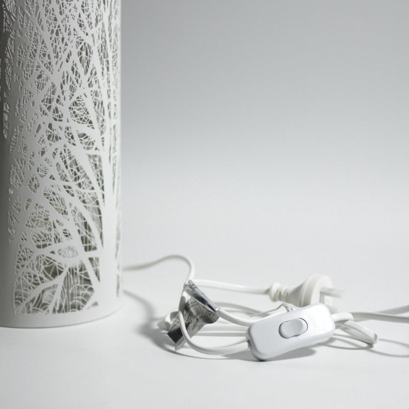 White Forest Table Lamp - Pressed Metal Cylindrical Shade