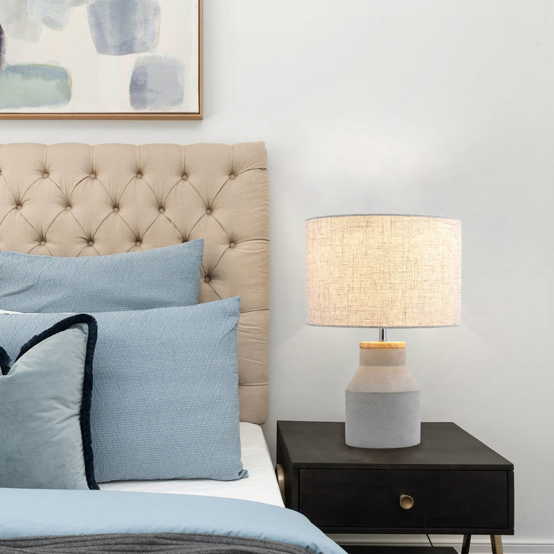 Sophie Table Lamp - Concrete and Timber Industrial Drum Shade