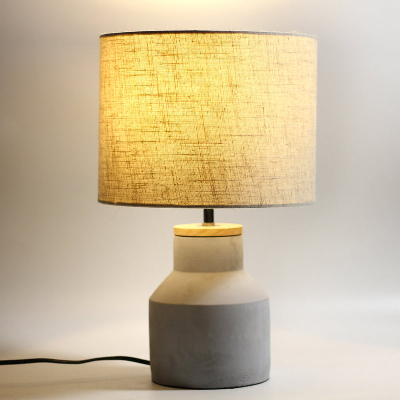Sophie Table Lamp - Concrete and Timber Industrial Drum Shade