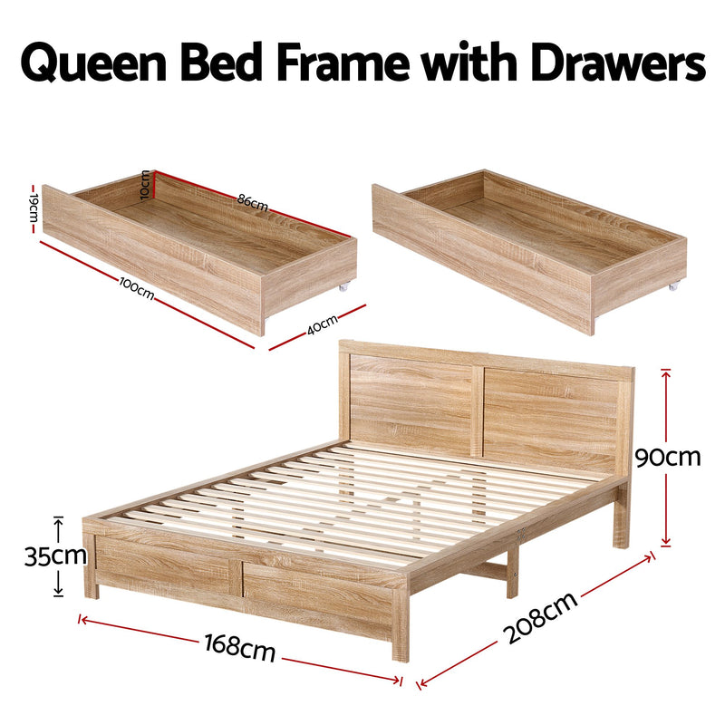 Artiss Queen Size Bed Frame with 2 Drawers Bedroom Furniture