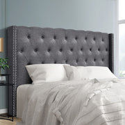Winged Bedhead King Grey - LUCA Art Deco Studded Headboard - Lucendi Home