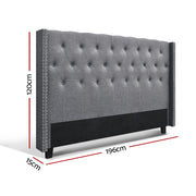 Winged Bedhead King Grey - LUCA Art Deco Studded Headboard - Lucendi Home