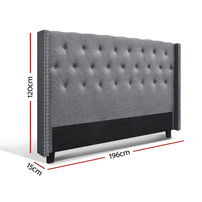 Winged Bedhead King Grey - LUCA Art Deco Studded Headboard - Lucendi Home
