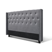 Winged Bedhead King Grey - LUCA Art Deco Studded Headboard - Lucendi Home