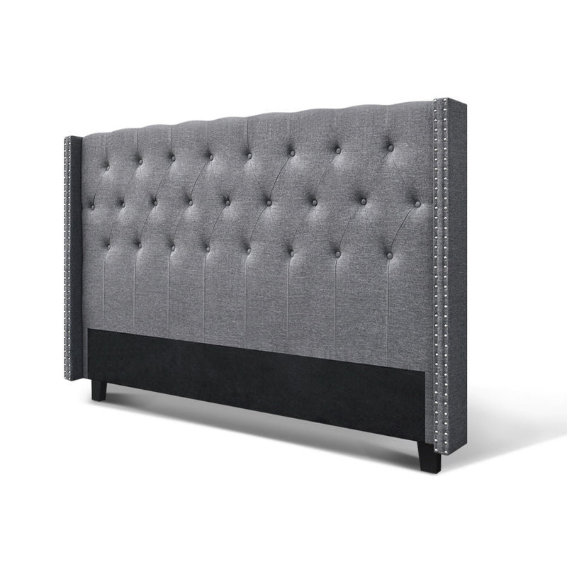 Winged Bedhead King Grey - LUCA Art Deco Studded Headboard - Lucendi Home